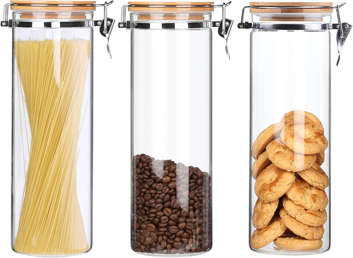 Sealed Glass Spaghetti Storage Containers,Pasta Jars with Airtight Lids,Tall Spaghetti Noodle Holder Containers, Pasta Canisters,Glass Storage Jars with Hinged Lids,68 Floz