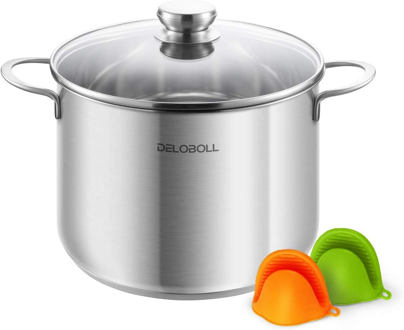 Quart Tri-Ply Covered Stainless Steel Stockpot TOP Standard, Multi-Clad Base Induction Cookware, Dishwasher Safe Soup Pot with Lid + 2 Silicone Oven Mitts, 8.5 Qt, Silver