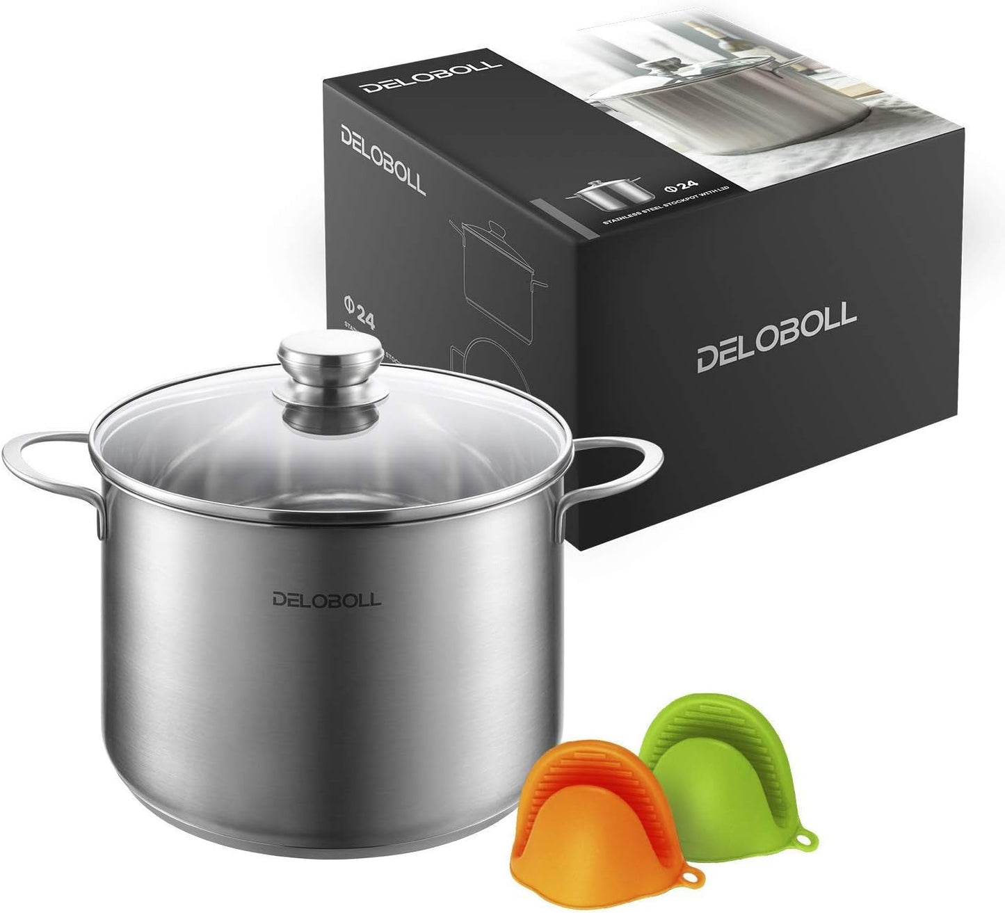 Quart Tri-Ply Covered Stainless Steel Stockpot TOP Standard, Multi-Clad Base Induction Cookware, Dishwasher Safe Soup Pot with Lid + 2 Silicone Oven Mitts, 8.5 Qt, Silver