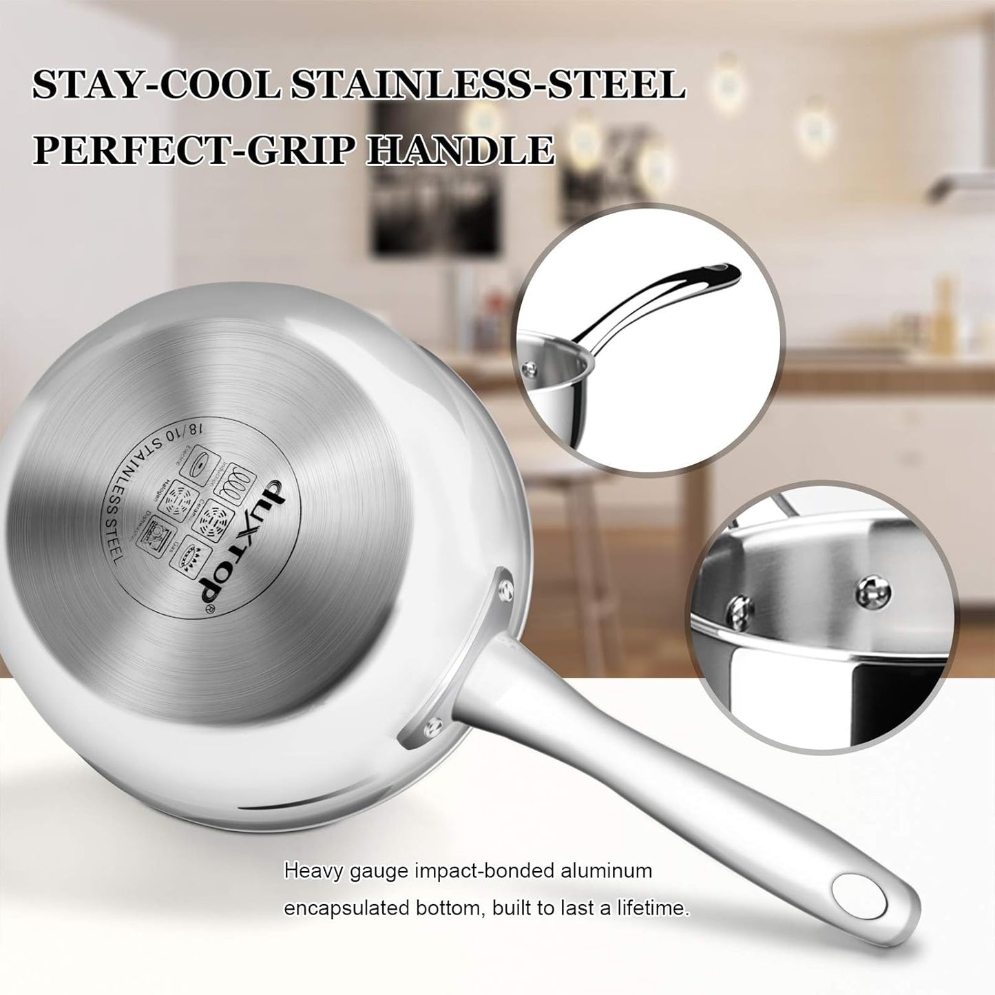 Whole-Clad Tri-Ply Stainless Steel Saucepan with Lid, 3 Quart, Kitchen Induction Cookware