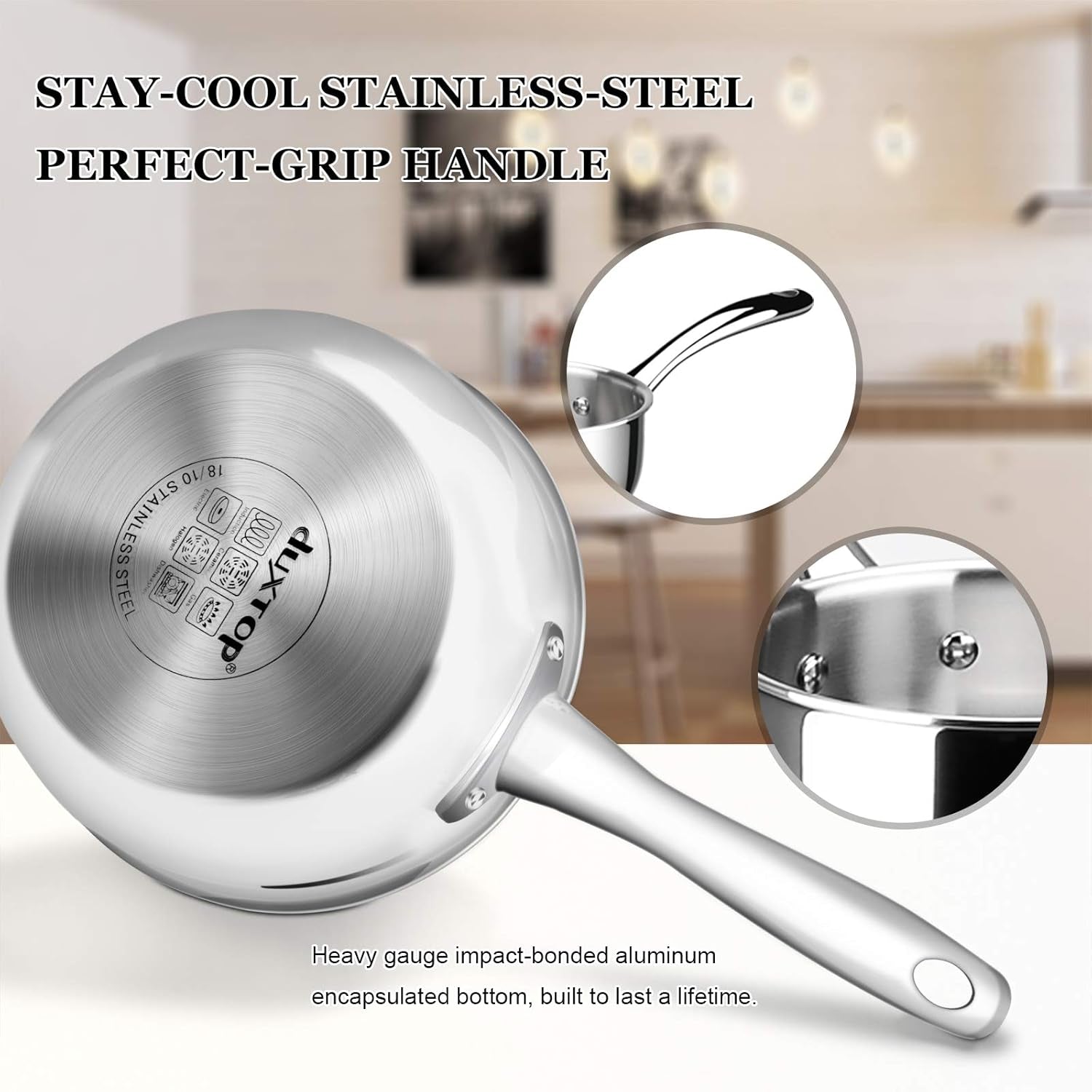 Whole-Clad Tri-Ply Stainless Steel Saucepan with Lid, 3 Quart, Kitchen Induction Cookware