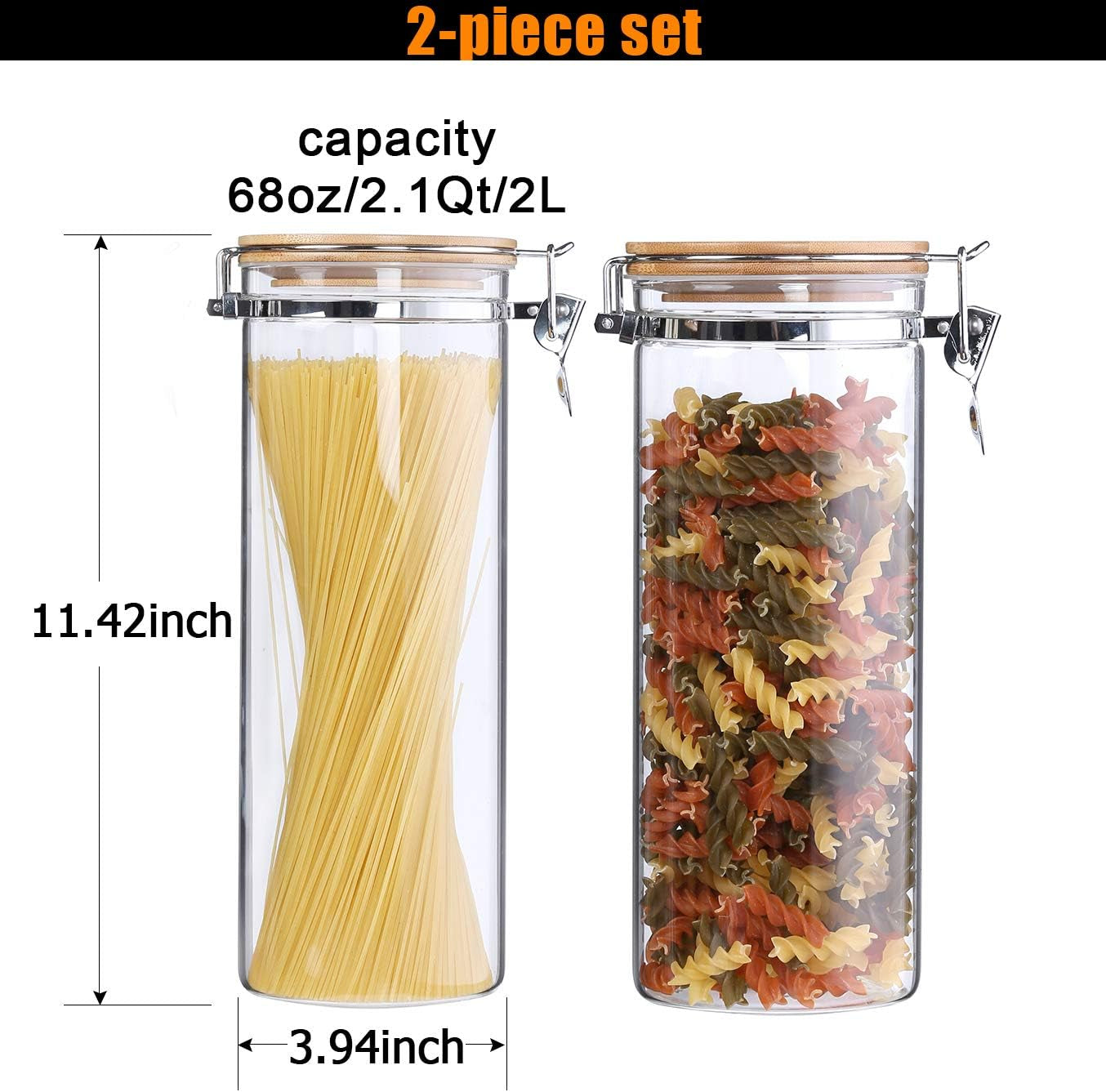 Sealed Glass Spaghetti Storage Containers,Pasta Jars with Airtight Lids,Tall Spaghetti Noodle Holder Containers, Pasta Canisters,Glass Storage Jars with Hinged Lids,68 Floz