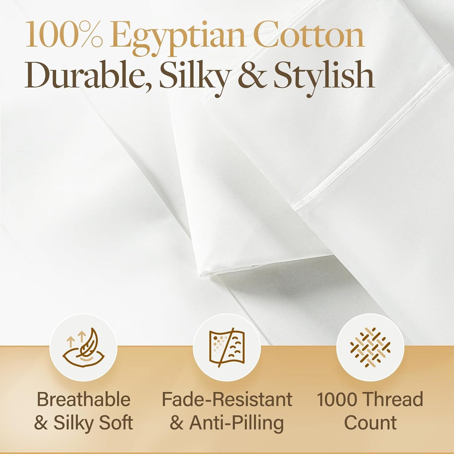 100% Egyptian Cotton Sheets King Size - 1000 Thread Count, 4Pc King Size Sheets Set, Smooth Sateen Weave King Sheets, Ultra Luxury Bed Sheets, 16" Deep Pocket King Sheet Set - White Sheets