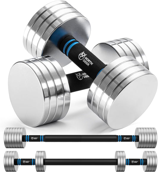 V2.0 Upgraded Adjustable Steel Dumbbells 40LB / 60LB - 2 in 1 Dumbbell Barbell Set for Home Gym Workout - Compatible with V1.0 Dumbbells