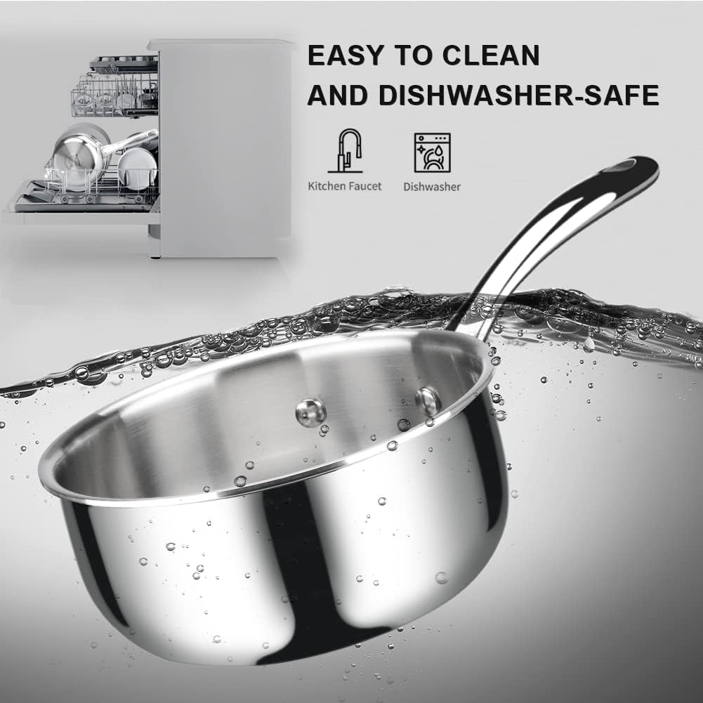 Whole-Clad Tri-Ply Stainless Steel Saucepan with Lid, 3 Quart, Kitchen Induction Cookware