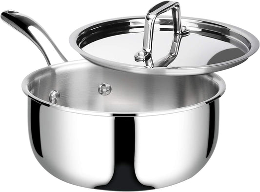 Whole-Clad Tri-Ply Stainless Steel Saucepan with Lid, 3 Quart, Kitchen Induction Cookware